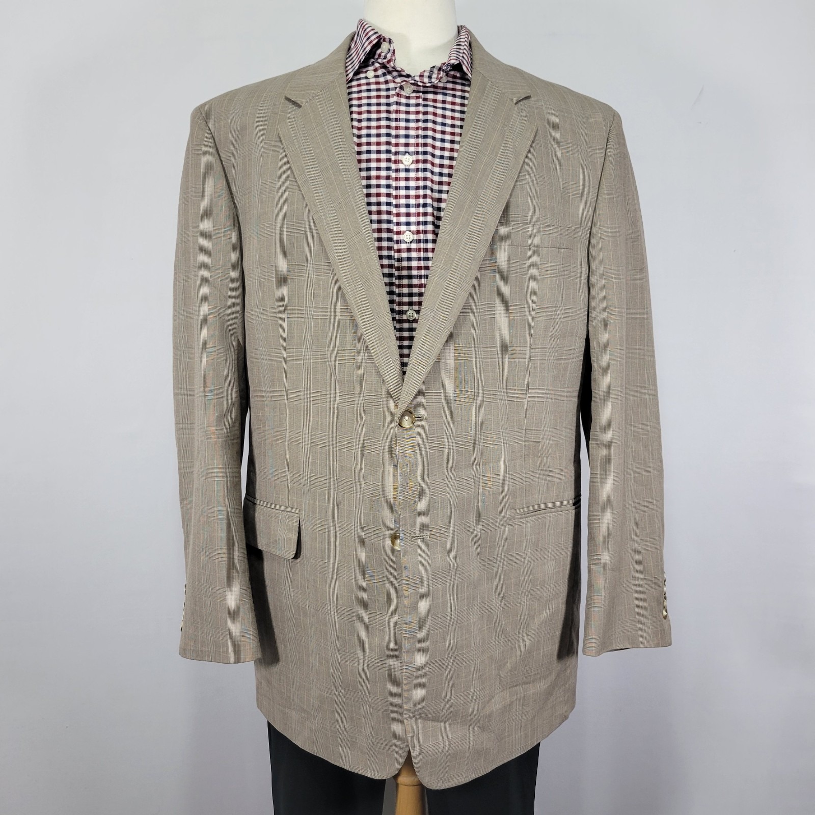 Jos A Bank Men's Sport Coat Blazer Two Button Beige Plaid Cotton Wool 48l
